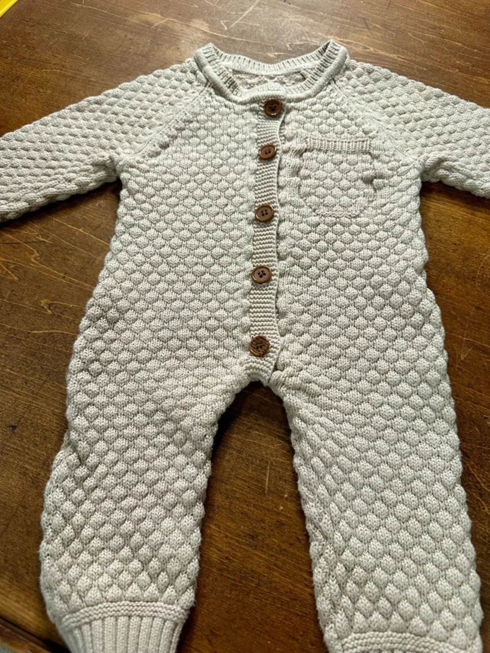 Chunky Knit Baby Romper 6 to 9M Size 70 Neutral With Buttons